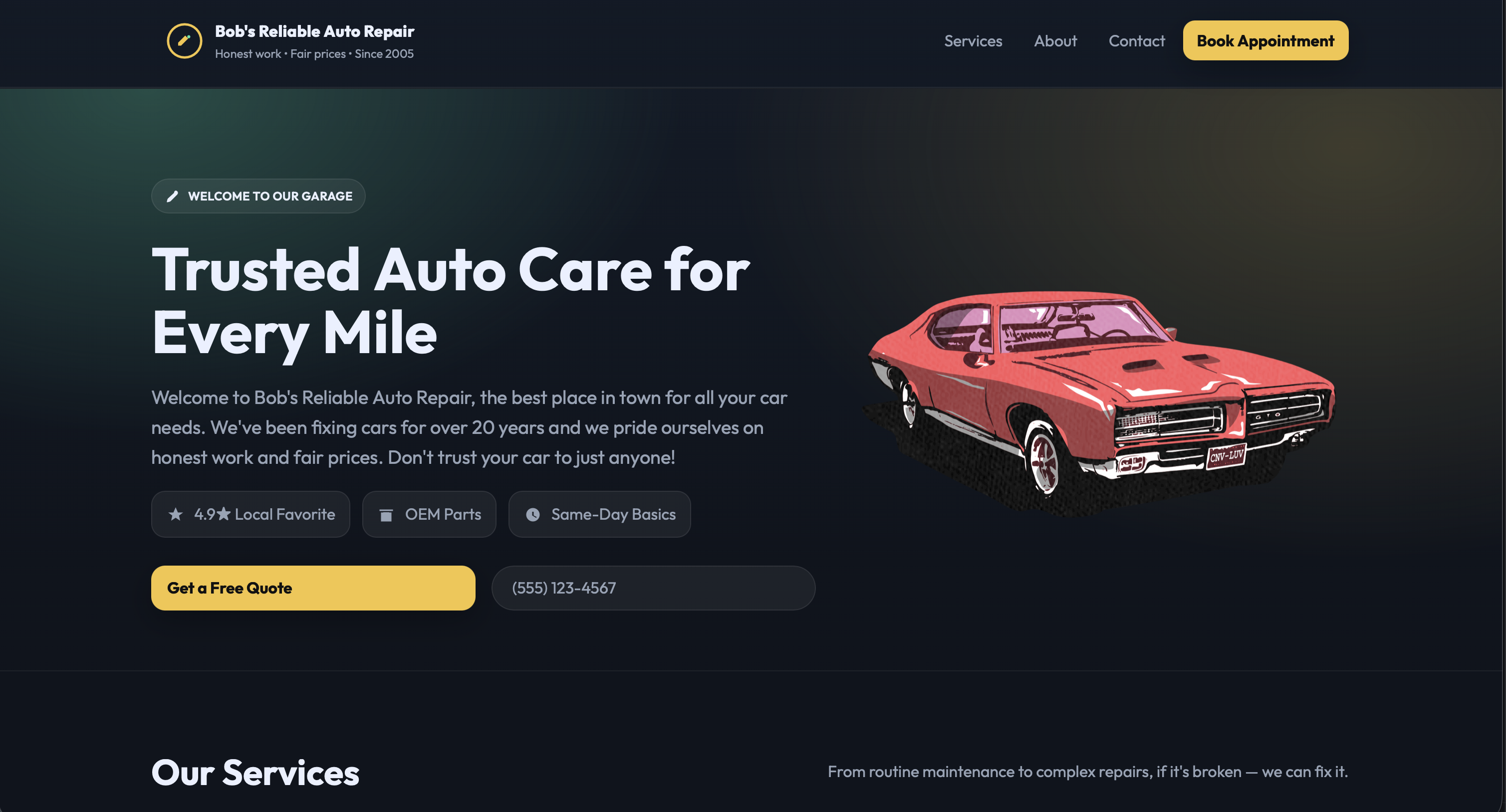 New mechanic garage website after LX Web Design transformation