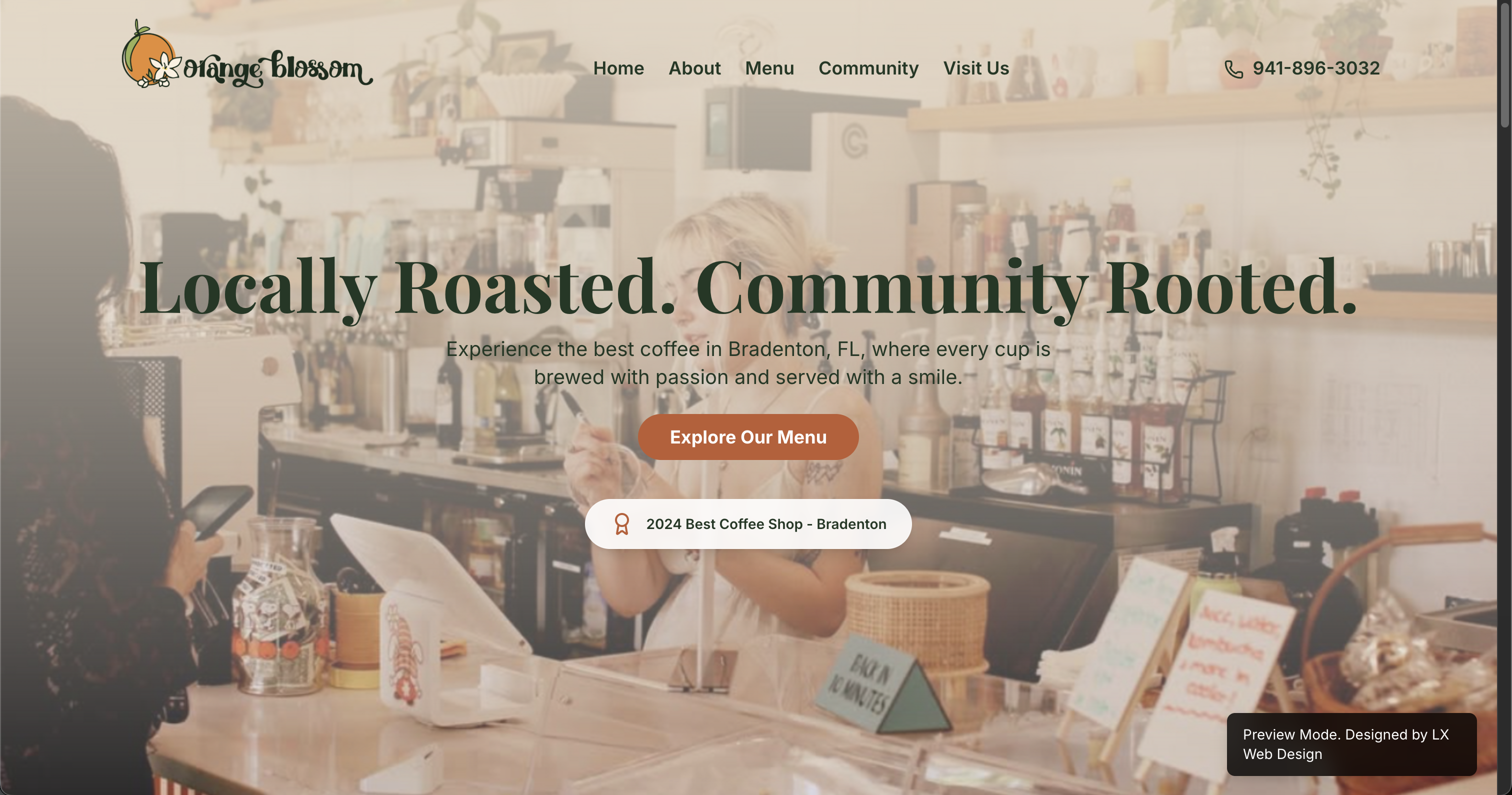 Orange Blossom Coffee Shop website - Modern coffee shop website design by LX Web Design