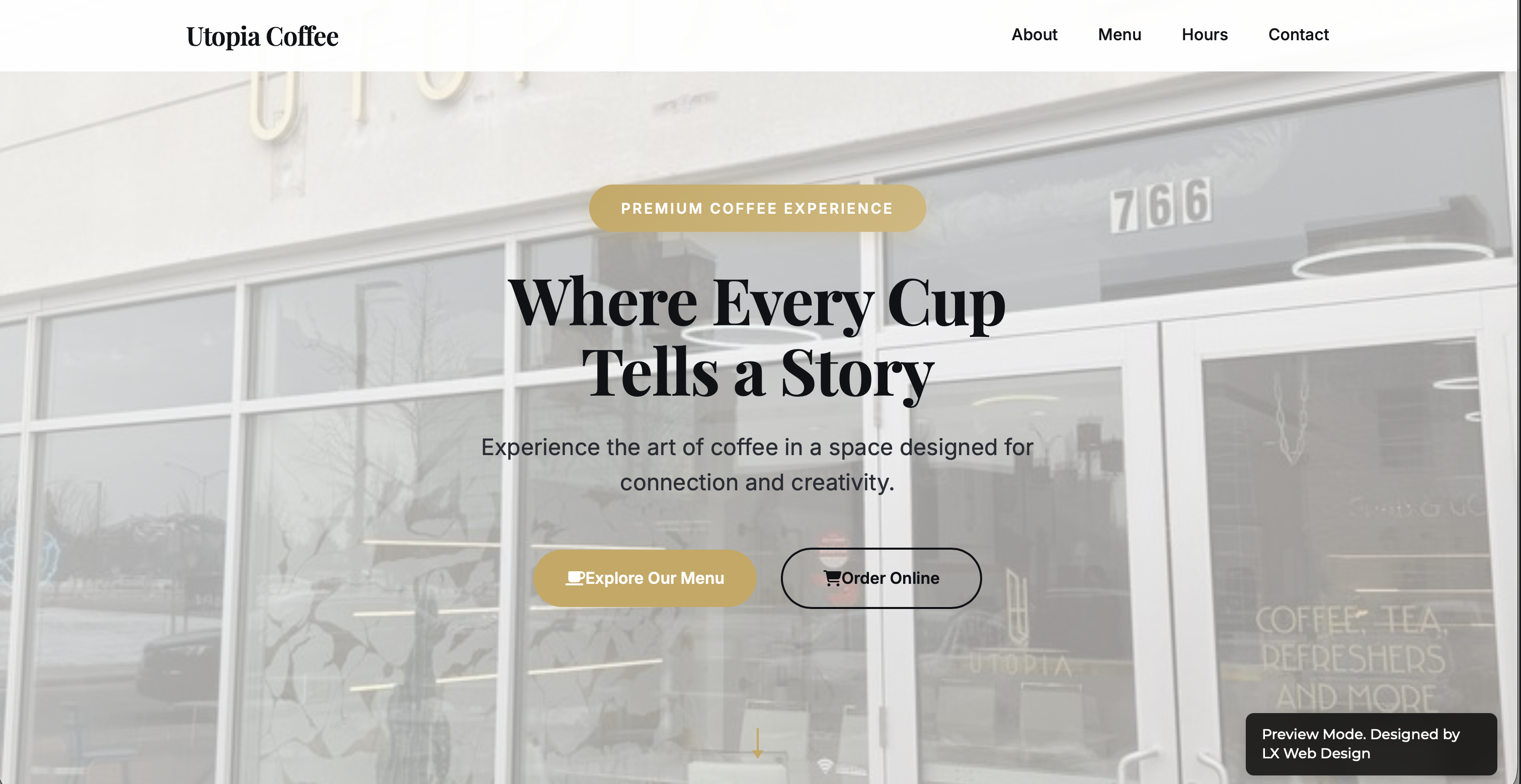 Utopia Coffee website - Modern coffee shop website design by LX Web Design